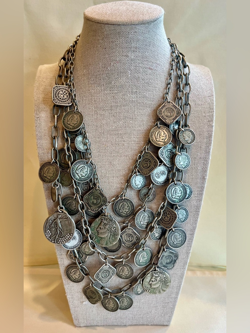 Antique Silver Coin Multi-Strand Necklace